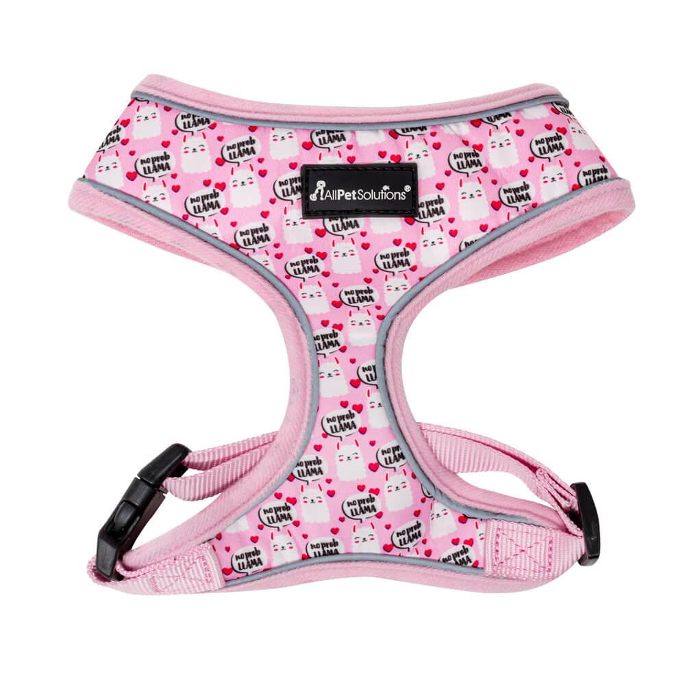 Dog Harness with Reflective Strip - Pink Llama Print S/M/L - All Pet Solutions