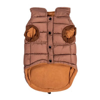 AllPetSolutions brown dog puffer jacket showerproof fabric close up