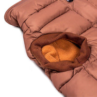 AllPetSolutions brown dog puffer jacket measuring guide for choosing a size