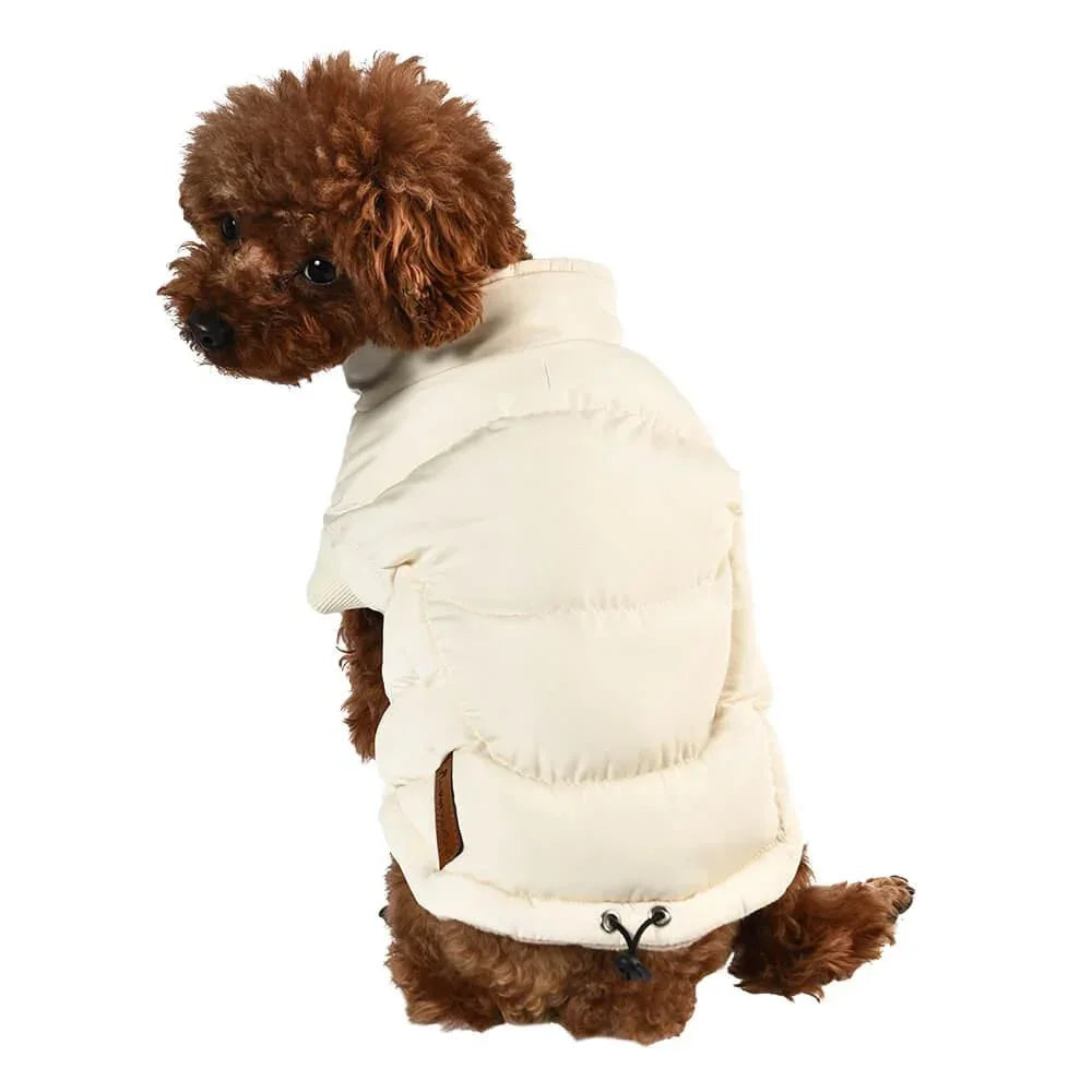 AllPetSolutions luxury showerproof dog puffer jacket in cream white, sizes S, M and L