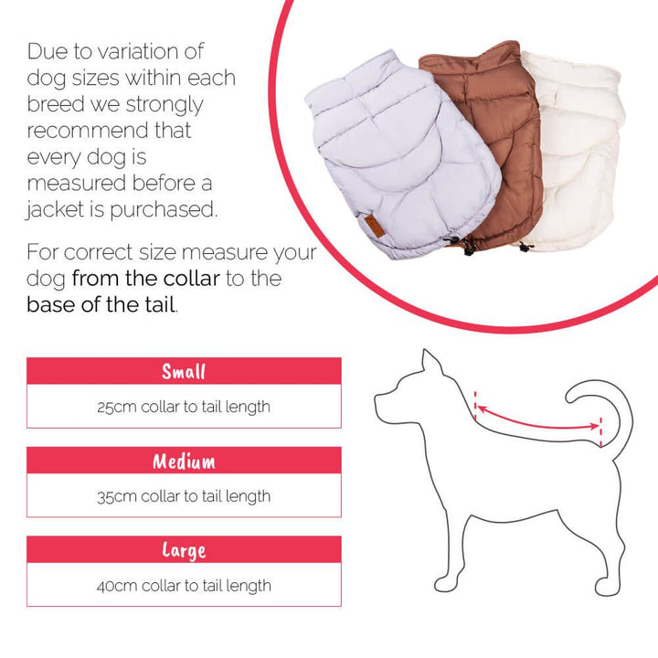 Dog Luxury Showerproof Puffer Jacket in Cream White - S / M / L - All Pet Solutions