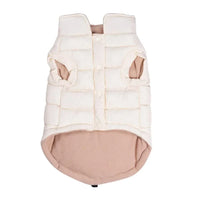 AllPetSolutions cream white dog puffer jacket collar and fastening detail