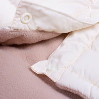 AllPetSolutions cream white dog puffer jacket belly strap detail