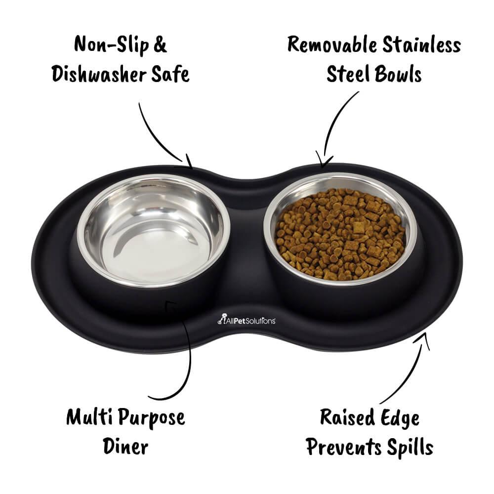 Double Bowl Cat Dog Feeder - Black - S/L/XL - All Pet Solutions