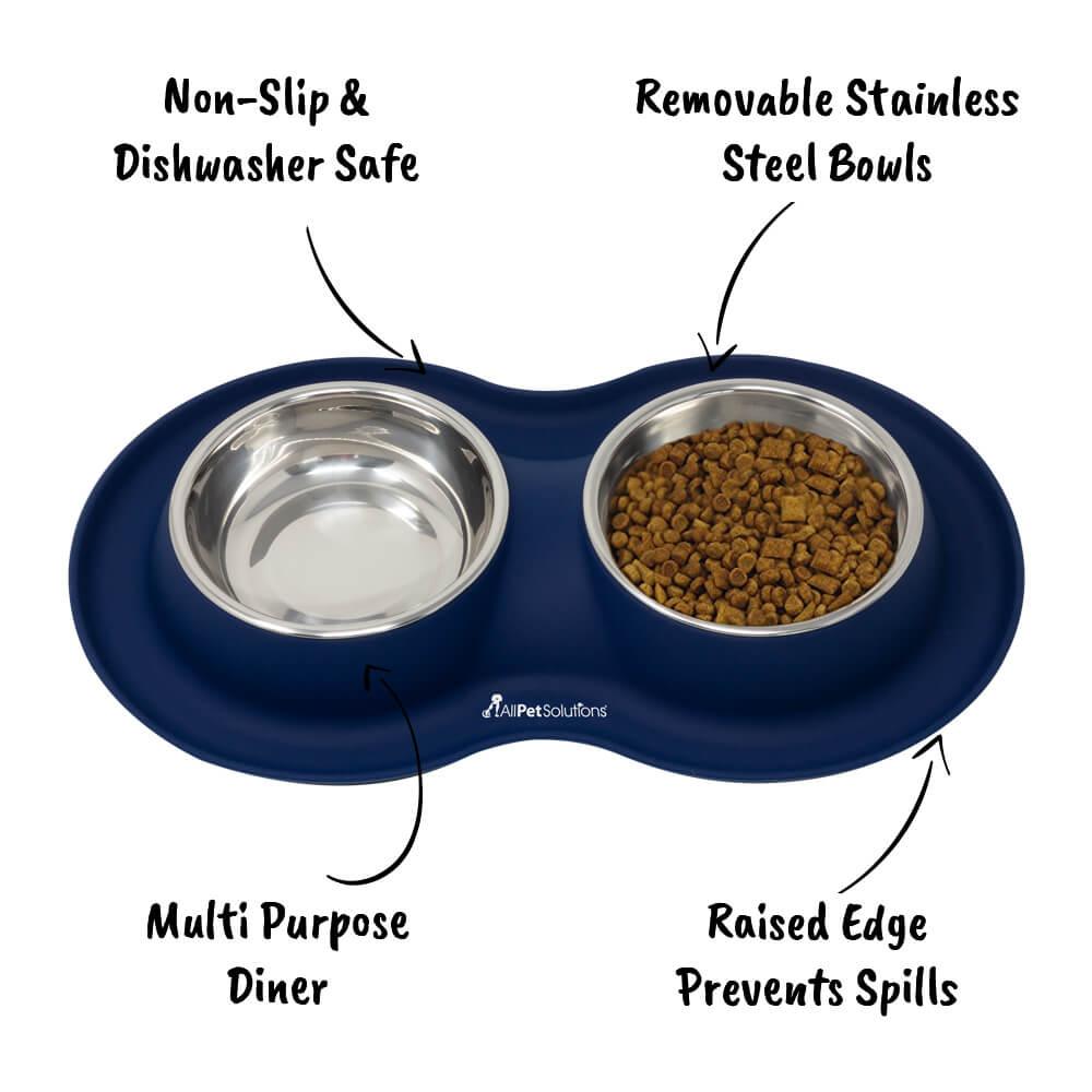 Double Bowl Cat Dog Feeder - Navy - S/L/XL - All Pet Solutions