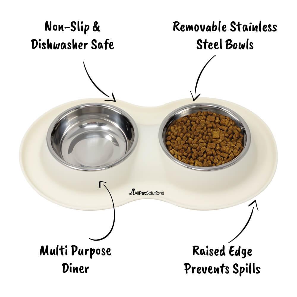 Double Bowl Cat Dog Feeder - White - S/L/XL - All Pet Solutions