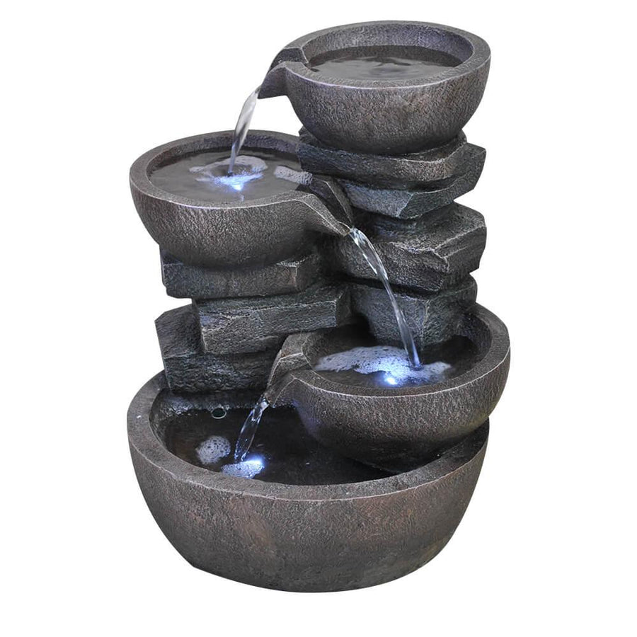 Four-Tier Cascading Bowl Water Feature with LED Lights - All Pet Solutions