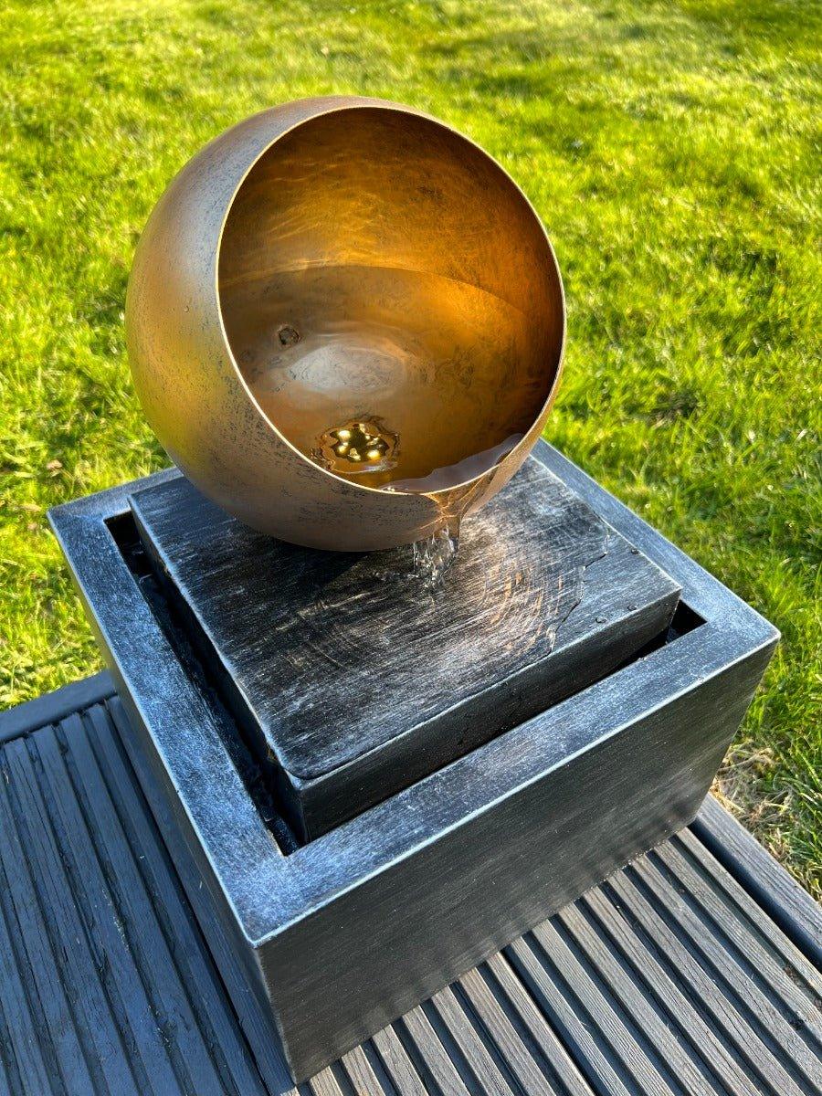 Golden Globe Box Light Water Feature with LED Lights - Solar Powered 29x29x40cm - All Pet Solutions