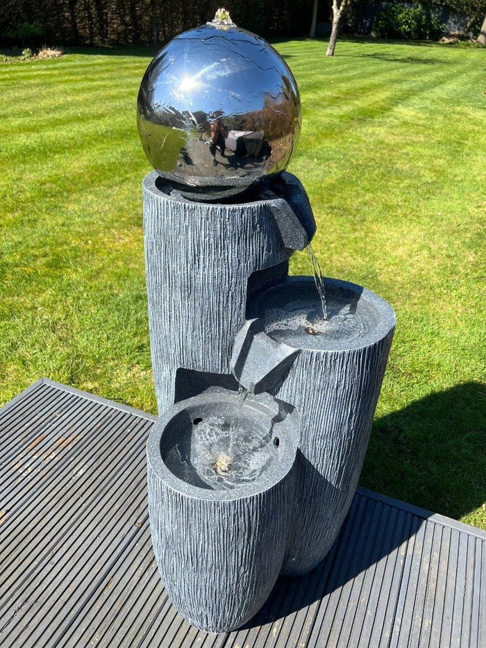 Mirror Globe Vase Large 3 Tier Water Feature with LED Lights - Plug Powered 108x45x43cm
