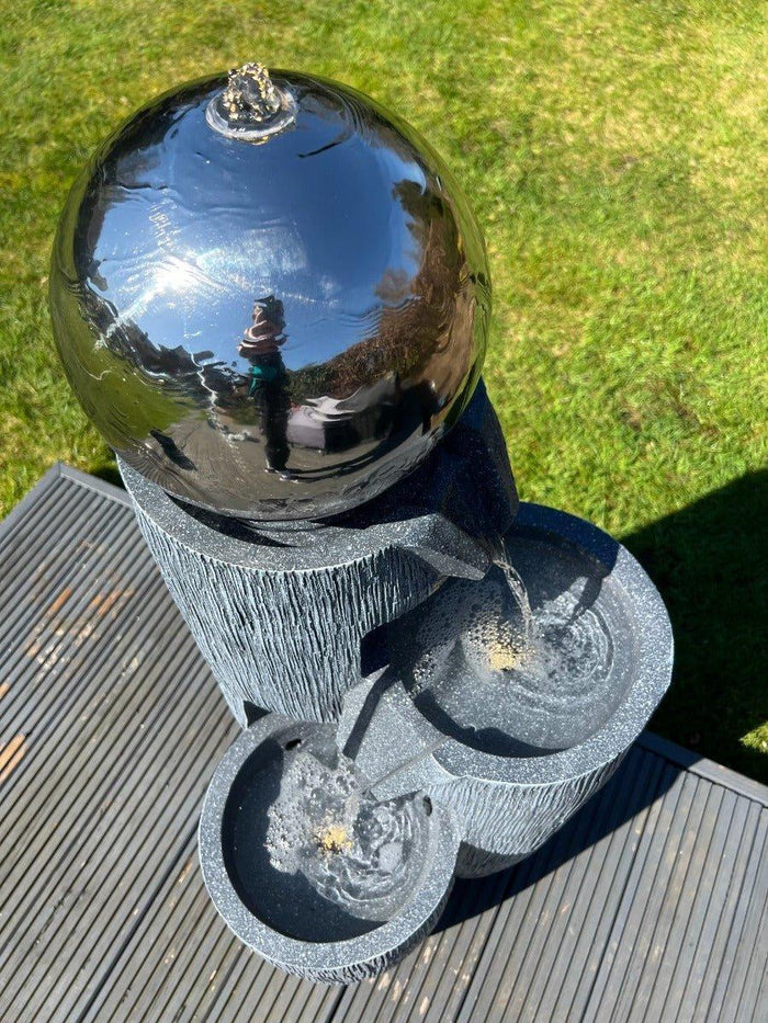 Mirror Globe Vase Large 3 Tier Water Feature with LED Lights - Plug Powered 108x45x43cm