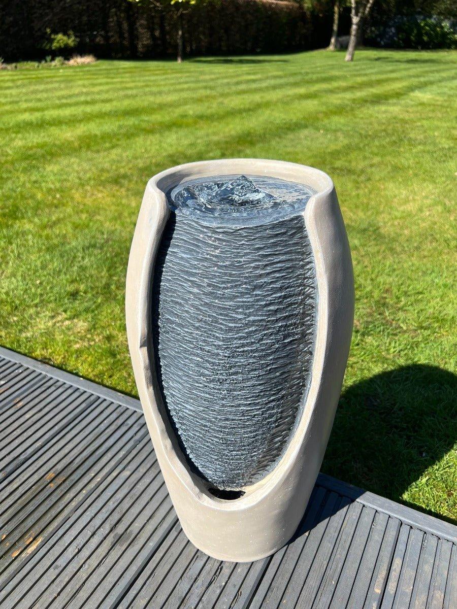 Open Vase White/Grey Water Feature with LED Lights - Solar Powered 27x25x50cm - All Pet Solutions