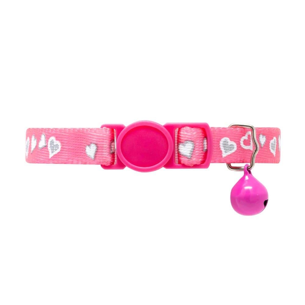 Pink Reflective Cat Collar with Hearts & Safety Release Buckle - All Pet Solutions