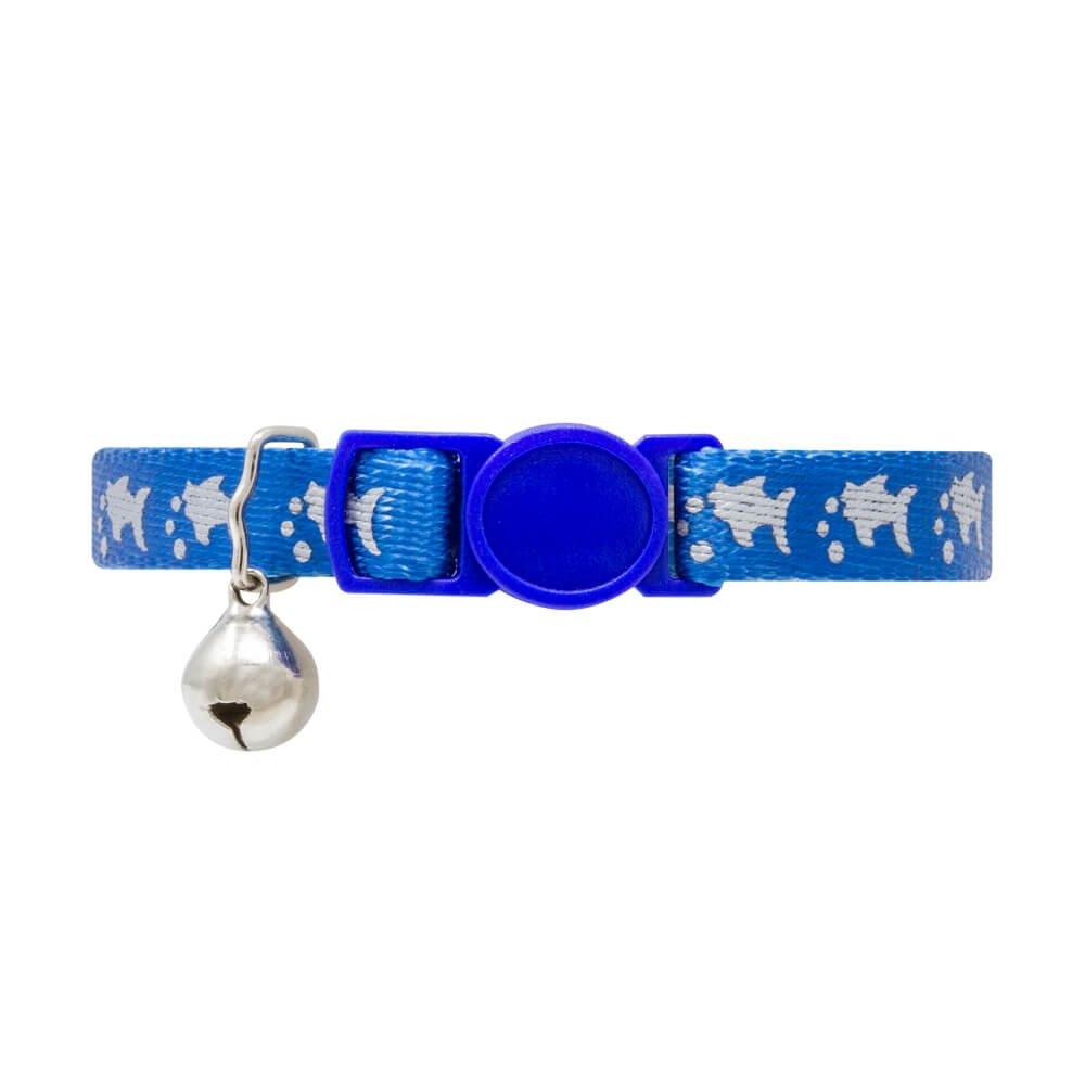 Reflective Cat Collar with Blue Fish Print & Safety Release Buckle - All Pet Solutions