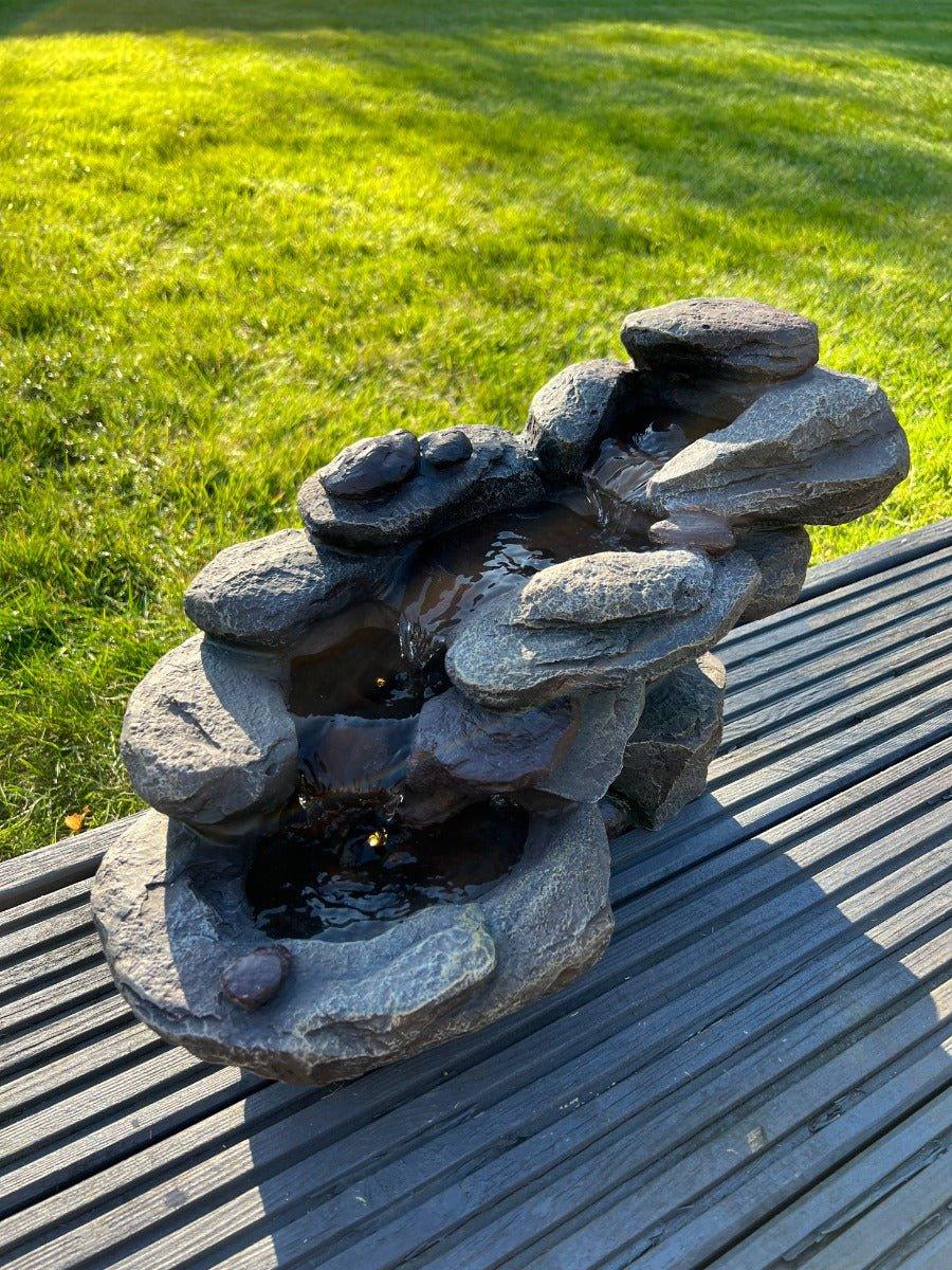 Rock Waterfall Water Feature with LED Lights - Solar Powered 45x23x24.5cm - All Pet Solutions