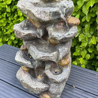 AllPetSolutions 7 bowl rock waterfall with water cascading bowl to bowl