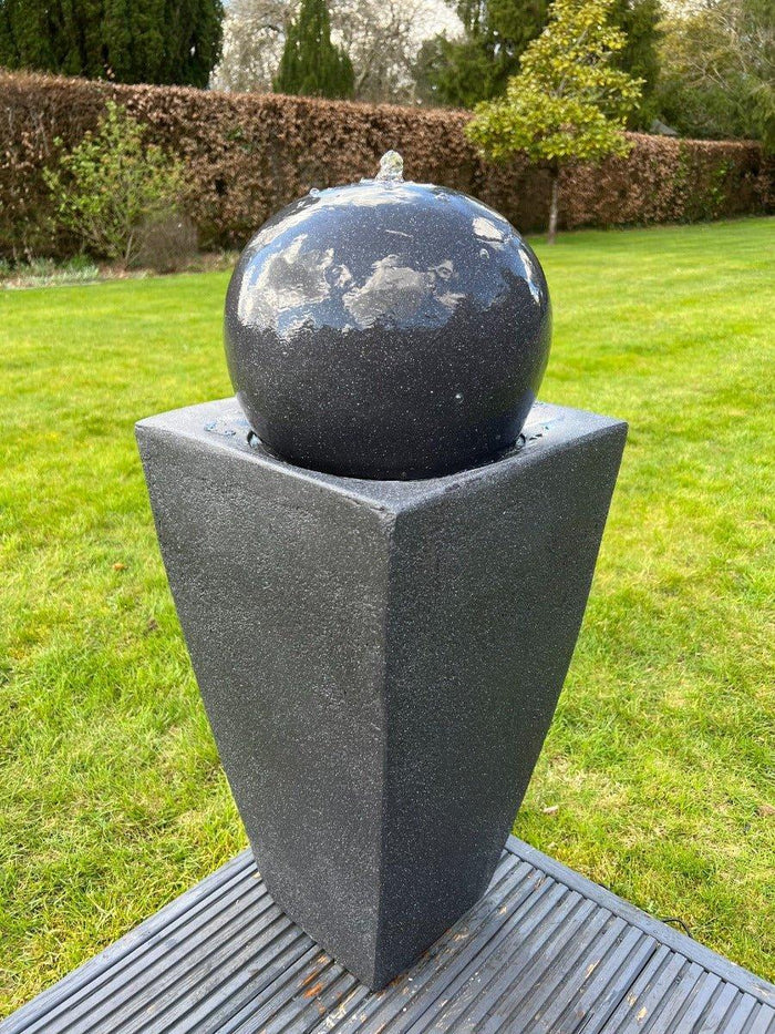 Round Ball On Vase Feature with LED Lights in Dark Grey - Solar Panel 84x33x33