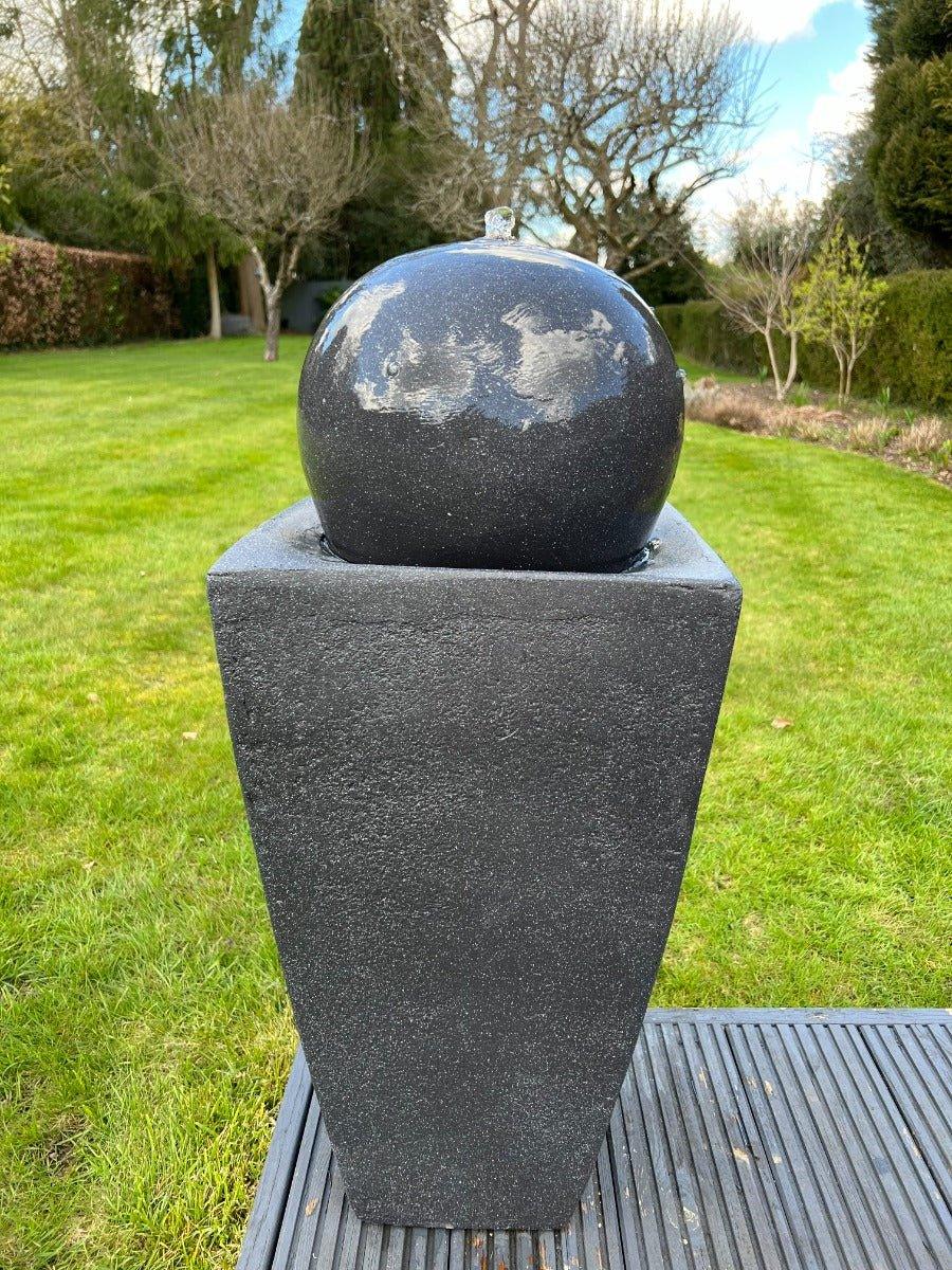 Round Ball On Vase Feature with LED Lights in Dark Grey - Solar Panel 84x33x33 - All Pet Solutions