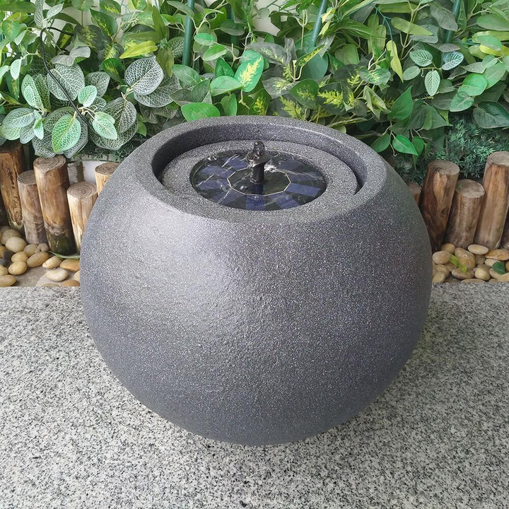 Round Stone Solar Water Feature / Fountain - Dark Grey - All Pet Solutions