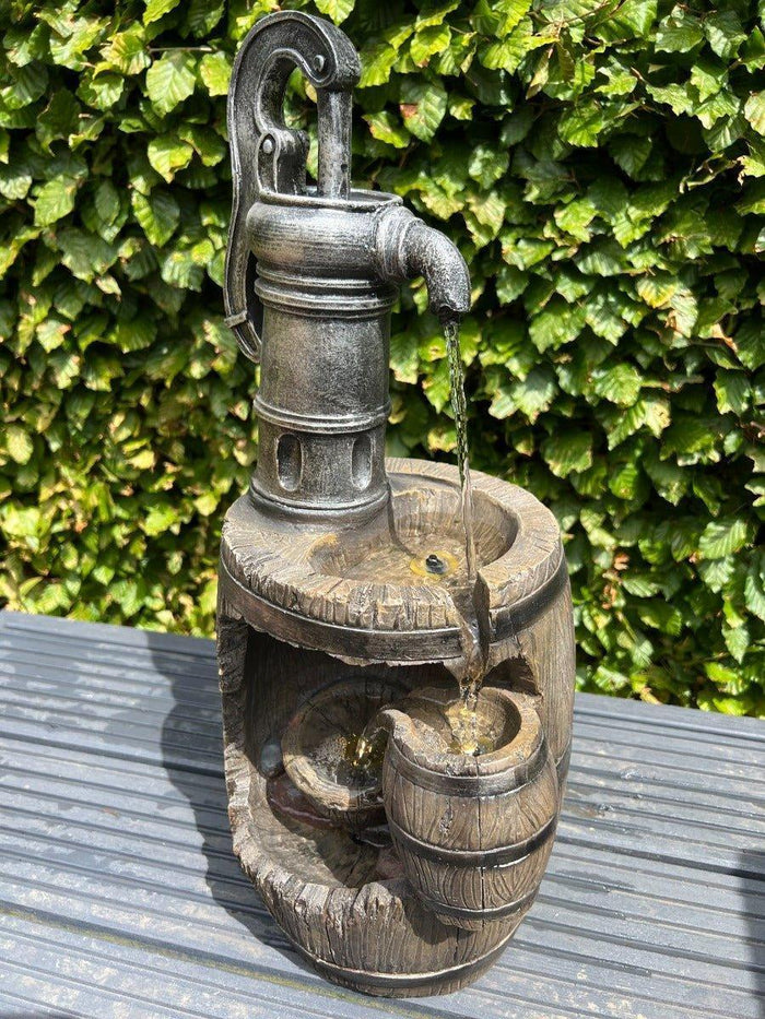 Three-Tier Barrel Water Feature with LED Lights