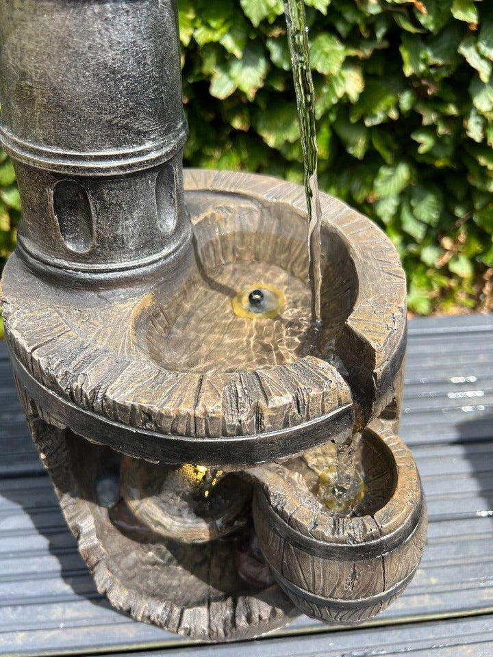 Three-Tier Barrel Water Feature with LED Lights - All Pet Solutions