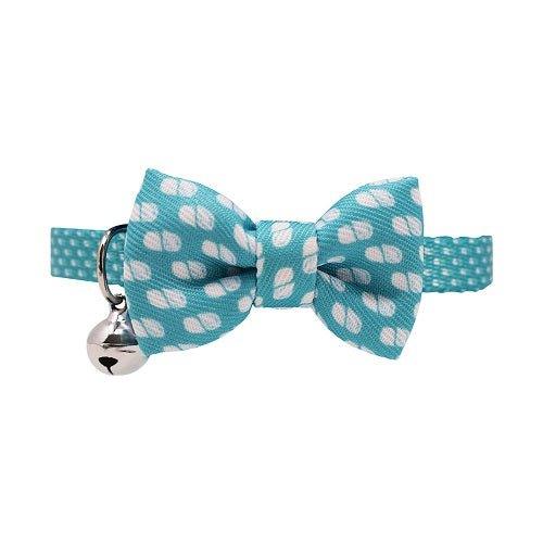 Turquoise Polka Dot Bow Tie Cat Collar with Safety Release Buckle - All Pet Solutions